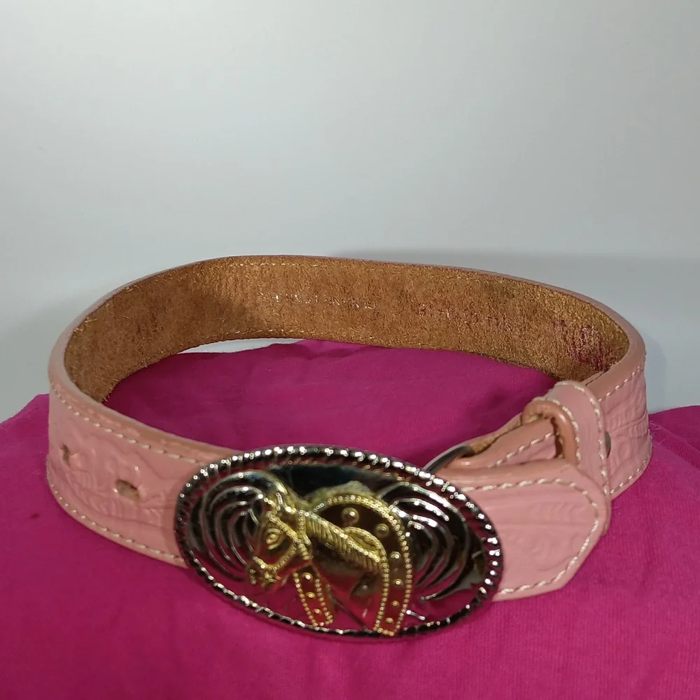 LEATHER LITTLE GIRLS PINK HORSE BELT